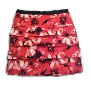 Larry Levine Stretch Layered Floral Red Preppy School Girl Party Skirt Size 14